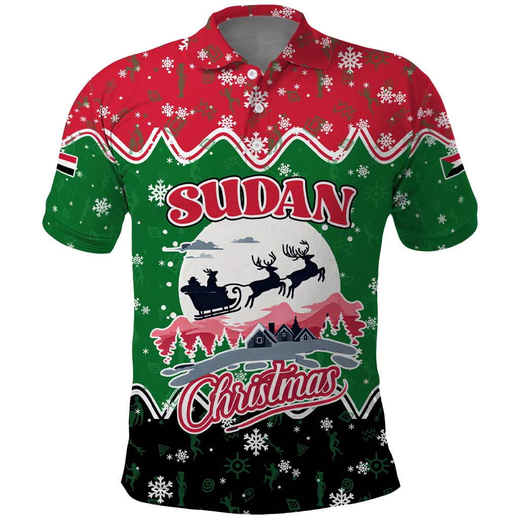 Sudan Christmas Polo Shirt with Red Green Black Xmas Santa Sleigh and Map TS04