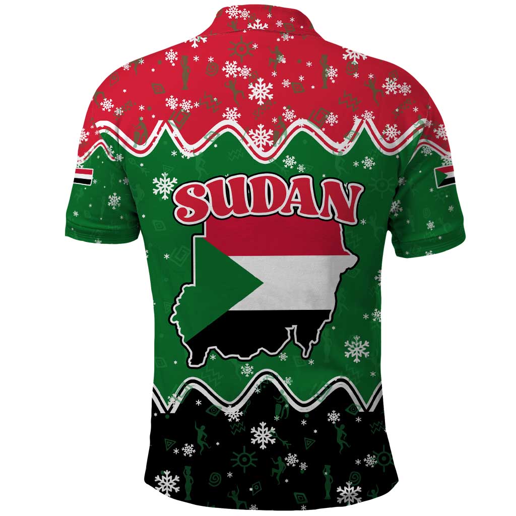 Sudan Christmas Polo Shirt with Red Green Black Xmas Santa Sleigh and Map TS04