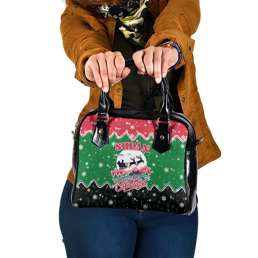 Sudan Christmas Shoulder Handbag with Red Green Black Xmas Santa Sleigh and Map TS04
