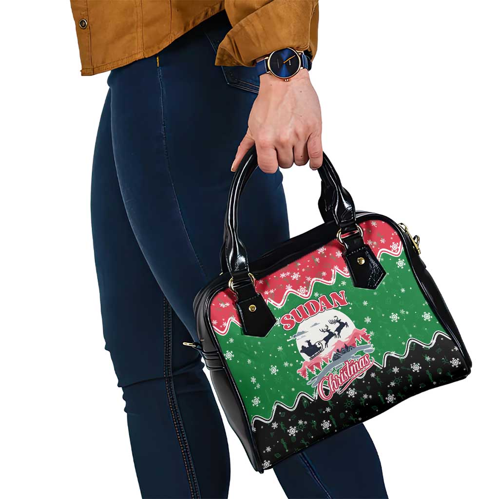 Sudan Christmas Shoulder Handbag with Red Green Black Xmas Santa Sleigh and Map TS04