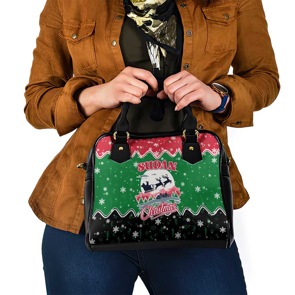 Sudan Christmas Shoulder Handbag with Red Green Black Xmas Santa Sleigh and Map TS04