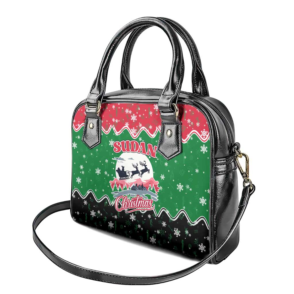 Sudan Christmas Shoulder Handbag with Red Green Black Xmas Santa Sleigh and Map TS04