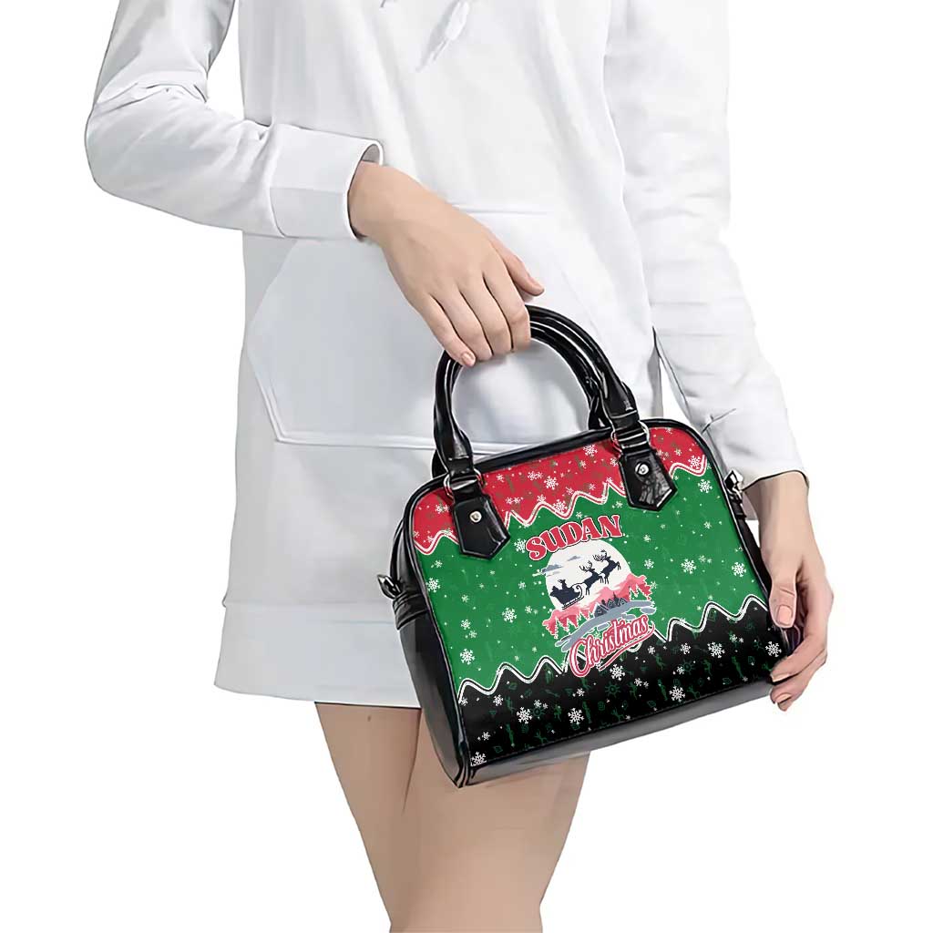 Sudan Christmas Shoulder Handbag with Red Green Black Xmas Santa Sleigh and Map TS04