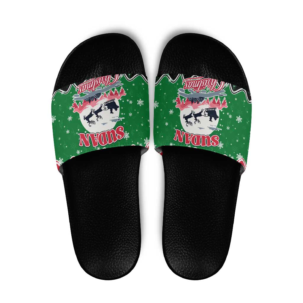 Sudan Christmas Slide Sandals with Red Green Black Xmas Santa Sleigh and Map TS04