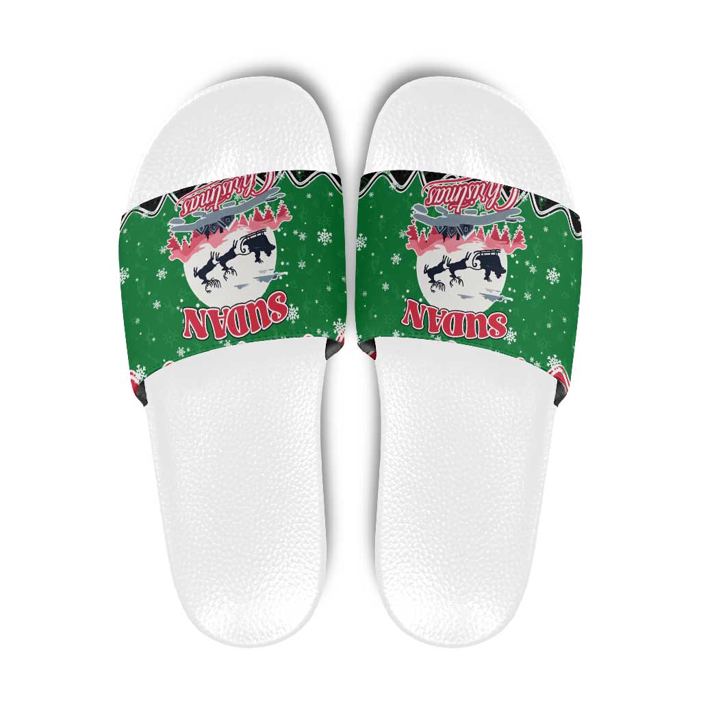 Sudan Christmas Slide Sandals with Red Green Black Xmas Santa Sleigh and Map TS04