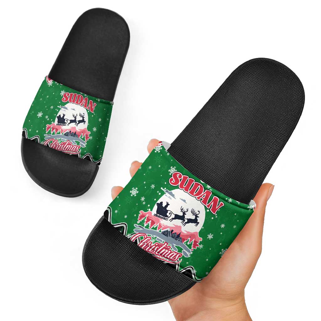 Sudan Christmas Slide Sandals with Red Green Black Xmas Santa Sleigh and Map TS04