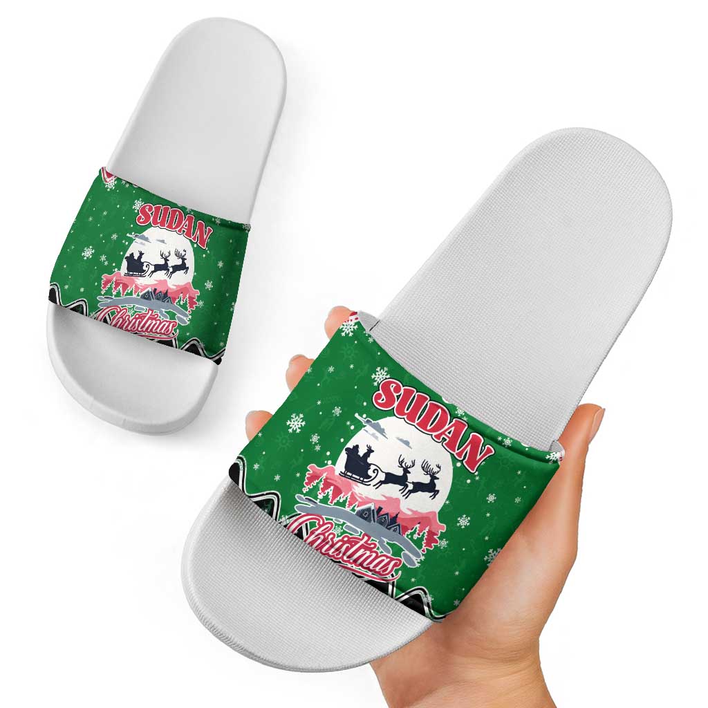 Sudan Christmas Slide Sandals with Red Green Black Xmas Santa Sleigh and Map TS04