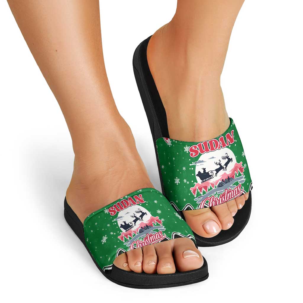 Sudan Christmas Slide Sandals with Red Green Black Xmas Santa Sleigh and Map TS04