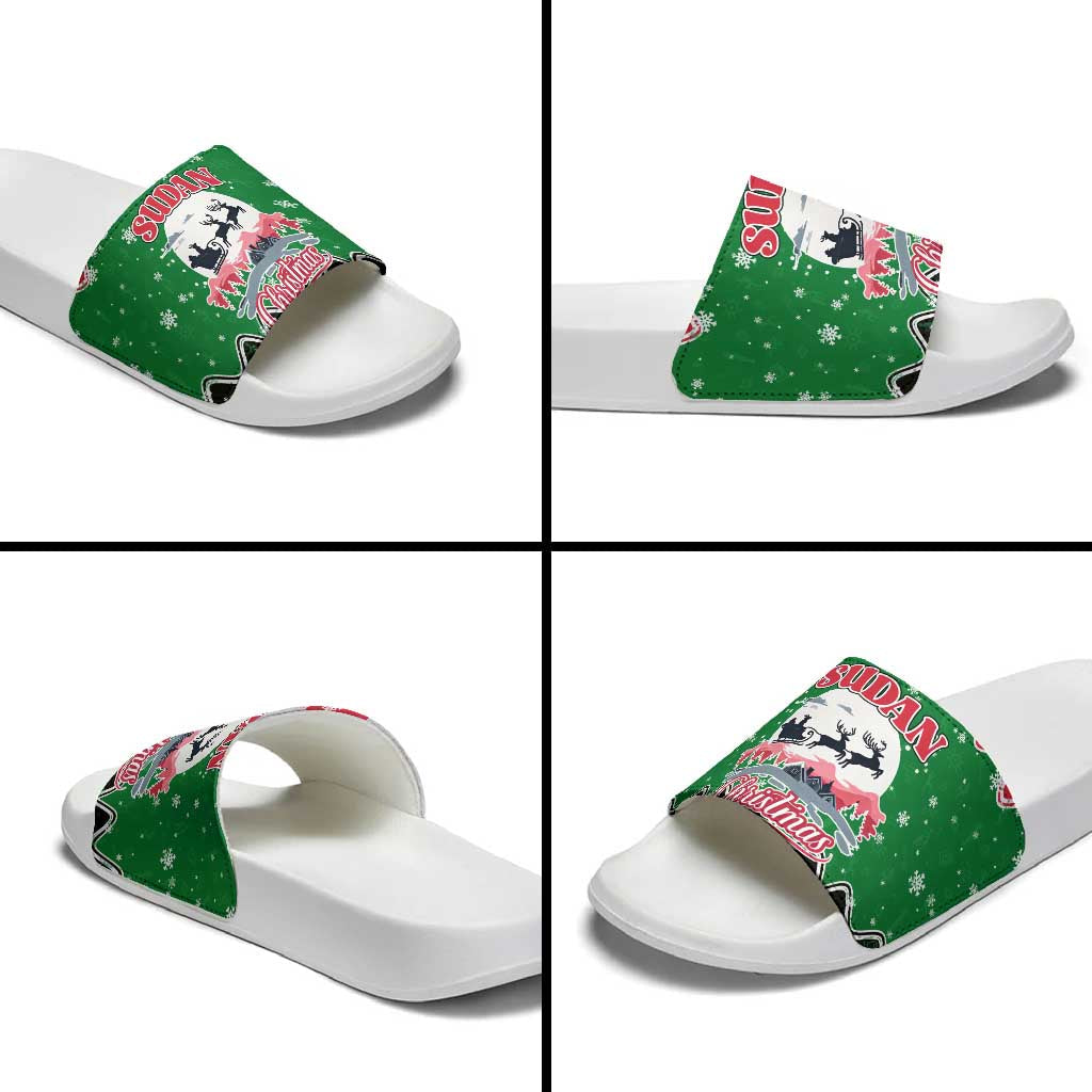 Sudan Christmas Slide Sandals with Red Green Black Xmas Santa Sleigh and Map TS04