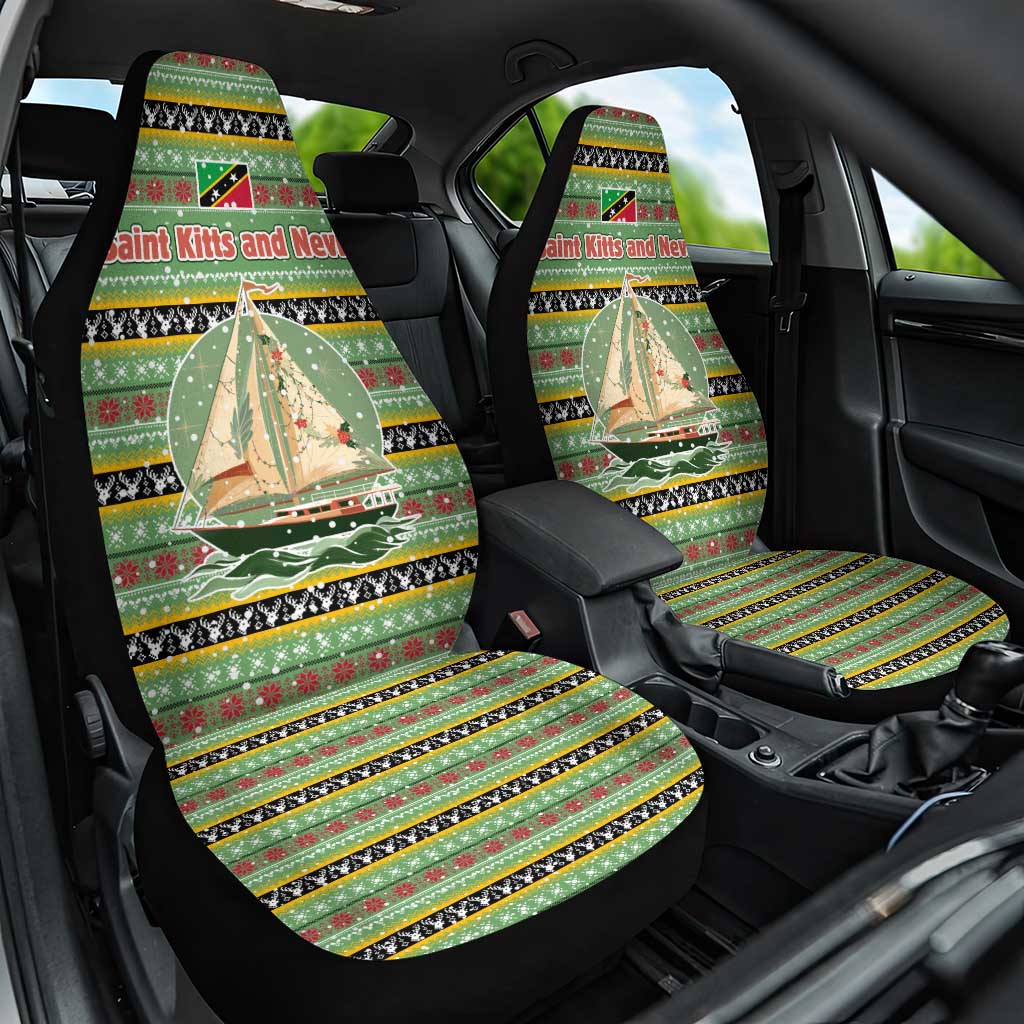 Saint Kitts and Nevis Christmas Car Seat Cover with Green Red Black Xmas Sailboat and Map TS04