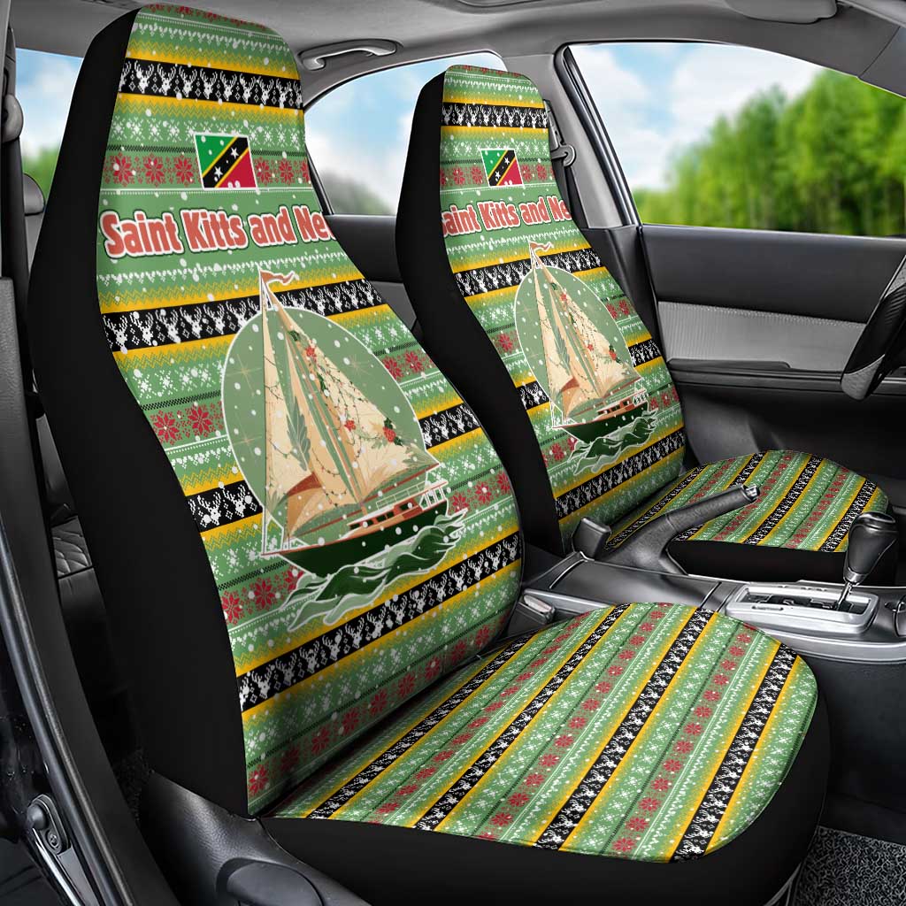 Saint Kitts and Nevis Christmas Car Seat Cover with Green Red Black Xmas Sailboat and Map TS04
