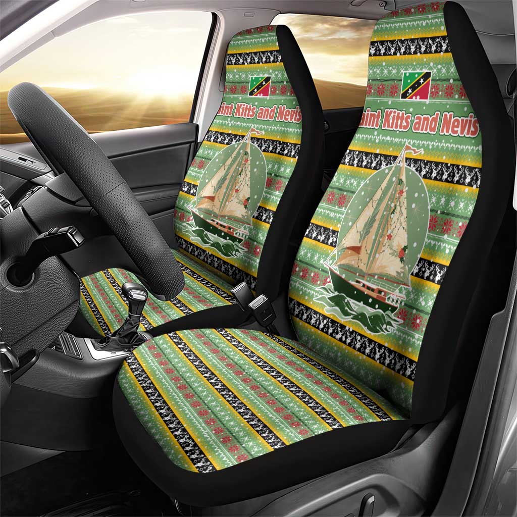 Saint Kitts and Nevis Christmas Car Seat Cover with Green Red Black Xmas Sailboat and Map TS04