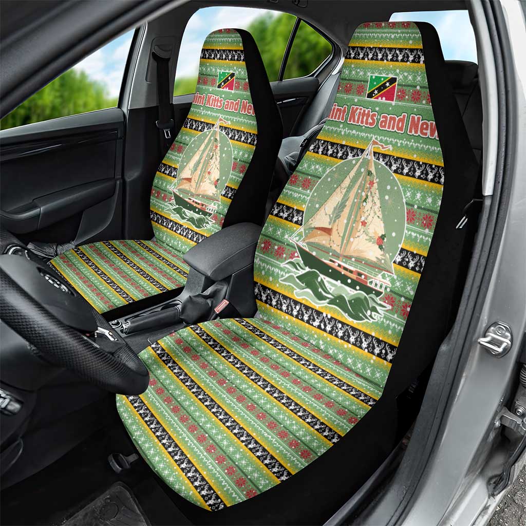 Saint Kitts and Nevis Christmas Car Seat Cover with Green Red Black Xmas Sailboat and Map TS04