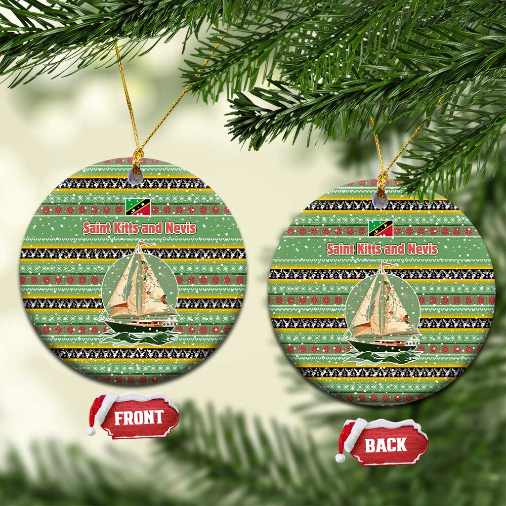 Saint Kitts and Nevis Christmas Ceramic Ornament with Green Red Black Xmas Sailboat and Map TS04