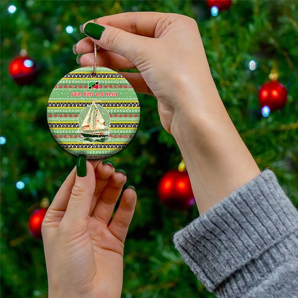Saint Kitts and Nevis Christmas Ceramic Ornament with Green Red Black Xmas Sailboat and Map TS04