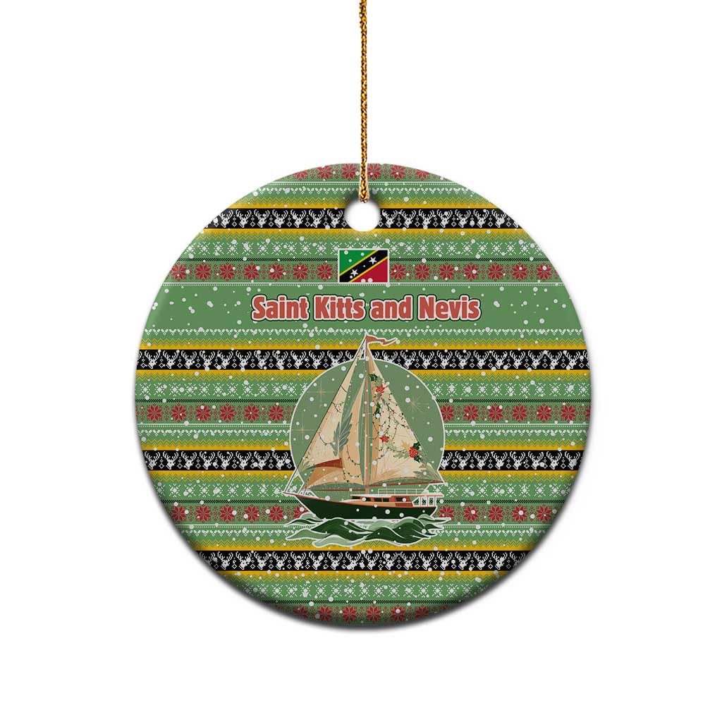 Saint Kitts and Nevis Christmas Ceramic Ornament with Green Red Black Xmas Sailboat and Map TS04