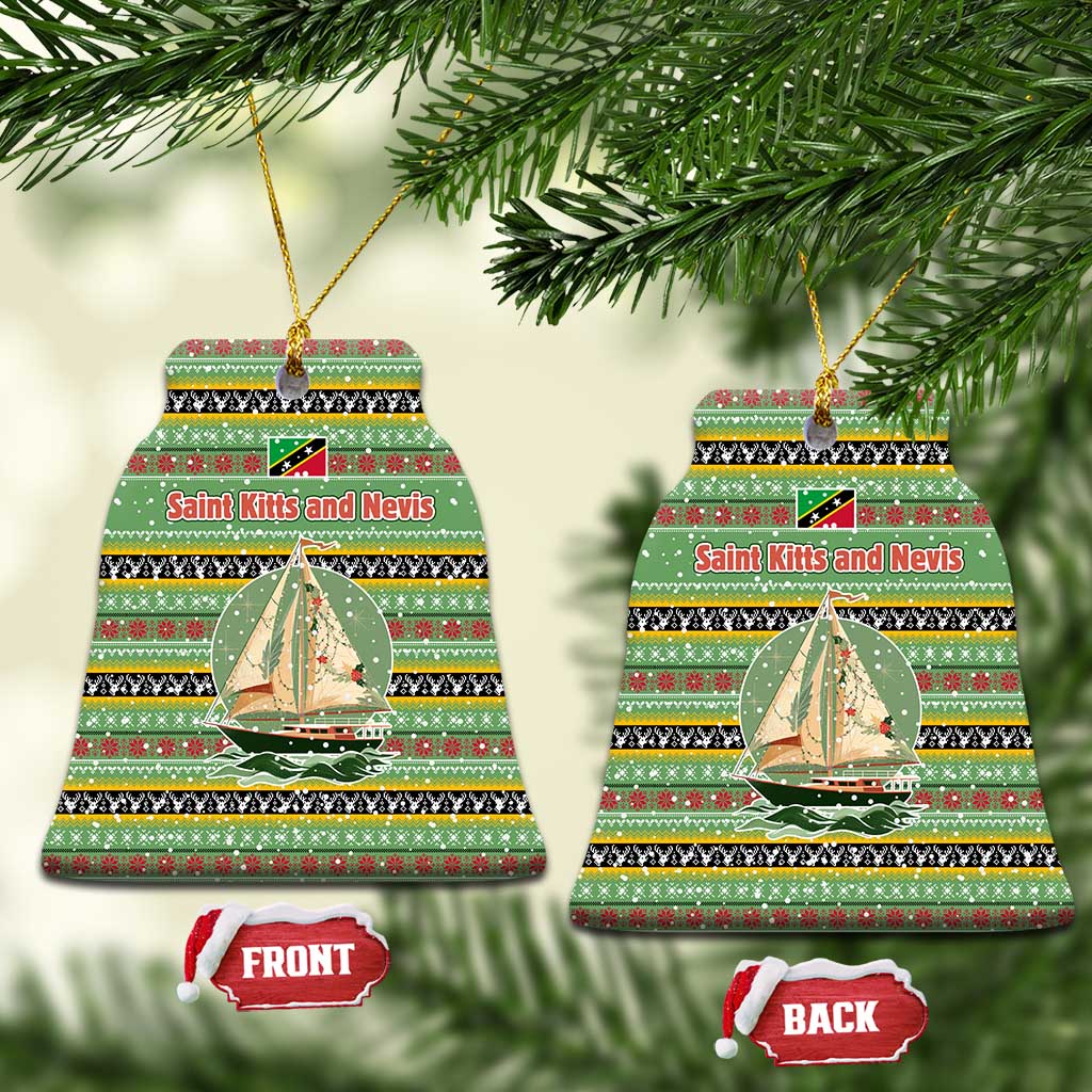 Saint Kitts and Nevis Christmas Ceramic Ornament with Green Red Black Xmas Sailboat and Map TS04