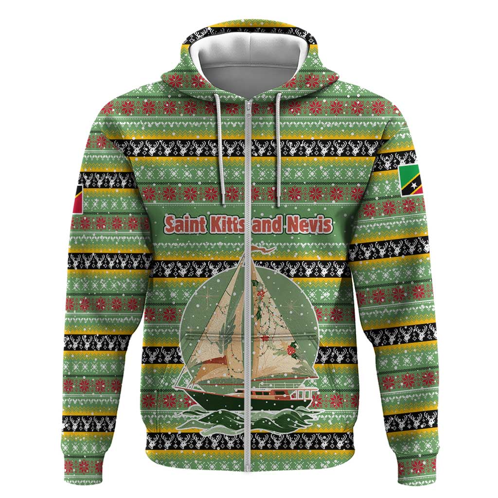 Saint Kitts and Nevis Christmas Hoodie with Green Red Black Xmas Sailboat and Map TS04