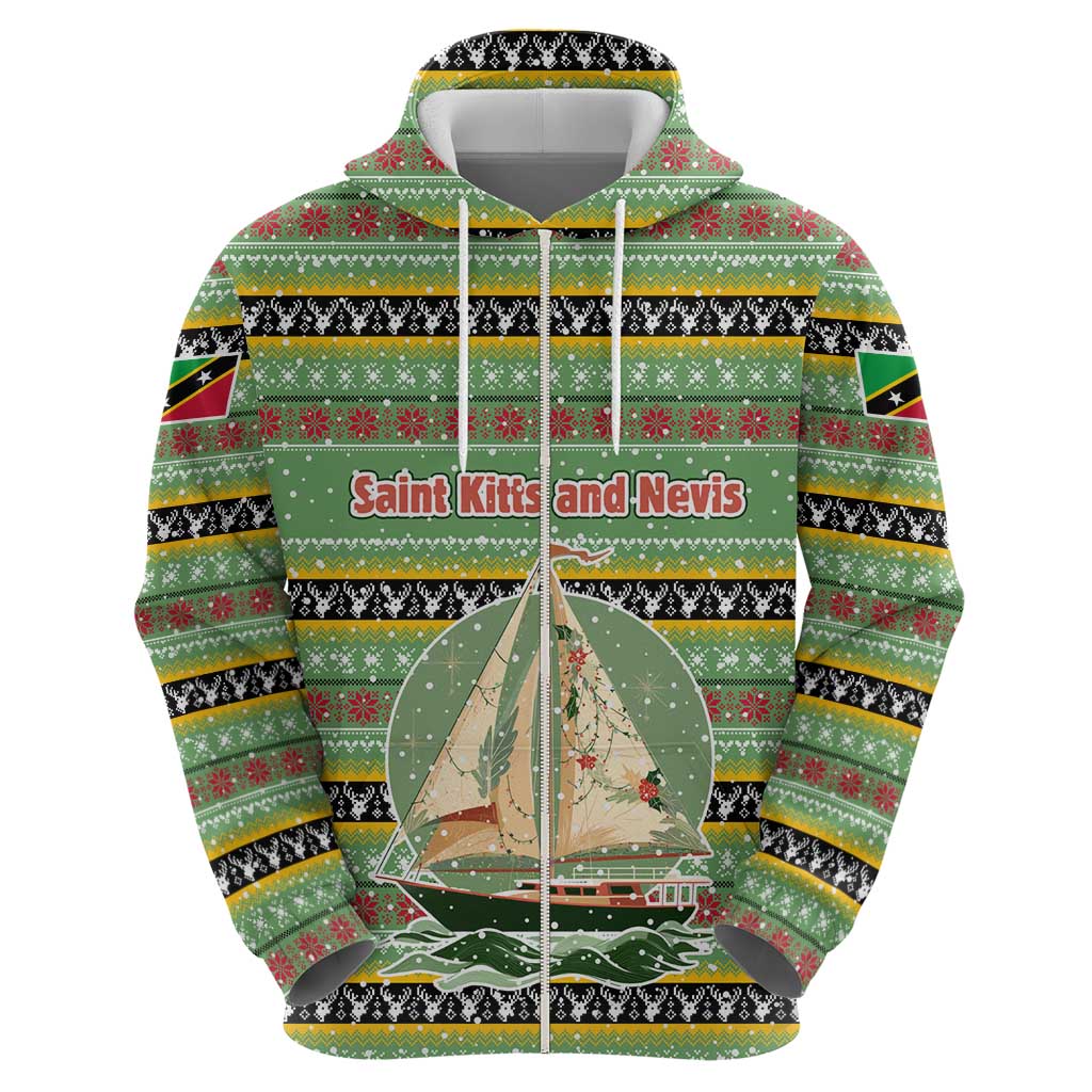 Saint Kitts and Nevis Christmas Hoodie with Green Red Black Xmas Sailboat and Map TS04