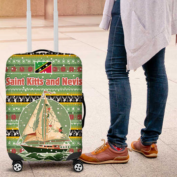 Saint Kitts and Nevis Christmas Luggage Cover with Green Red Black Xmas Sailboat and Map TS04