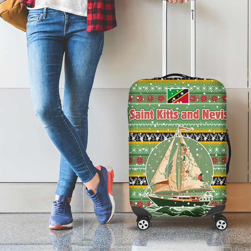 Saint Kitts and Nevis Christmas Luggage Cover with Green Red Black Xmas Sailboat and Map TS04
