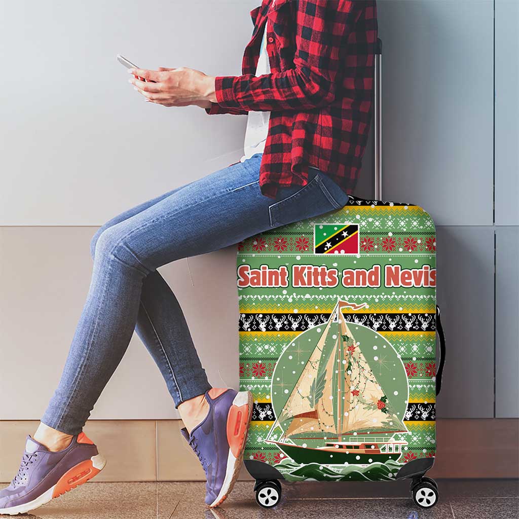 Saint Kitts and Nevis Christmas Luggage Cover with Green Red Black Xmas Sailboat and Map TS04