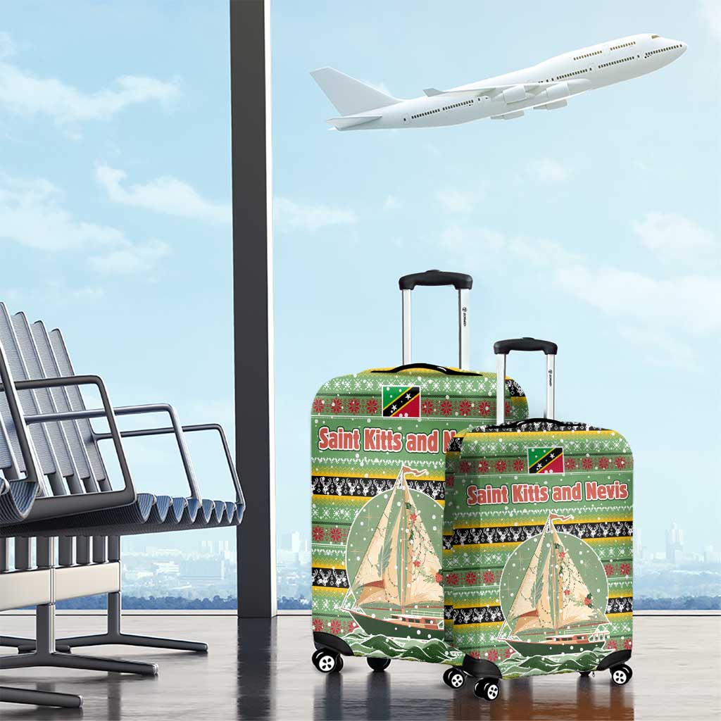 Saint Kitts and Nevis Christmas Luggage Cover with Green Red Black Xmas Sailboat and Map TS04
