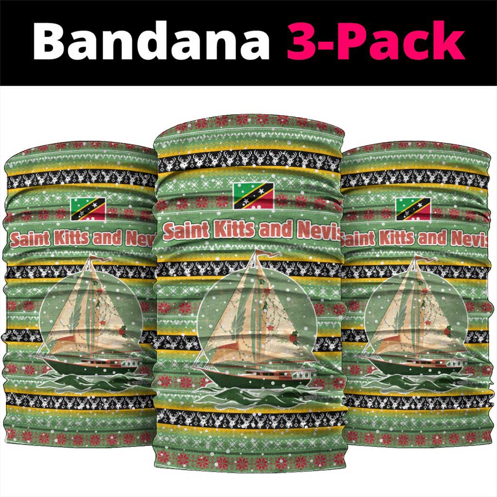 Saint Kitts and Nevis Christmas Neck Gaiter with Green Red Black Xmas Sailboat and Map TS04
