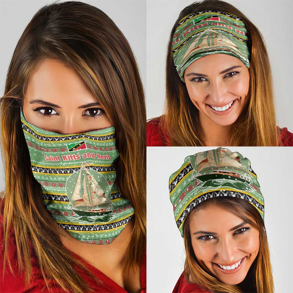 Saint Kitts and Nevis Christmas Neck Gaiter with Green Red Black Xmas Sailboat and Map TS04