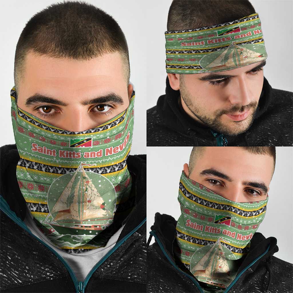 Saint Kitts and Nevis Christmas Neck Gaiter with Green Red Black Xmas Sailboat and Map TS04