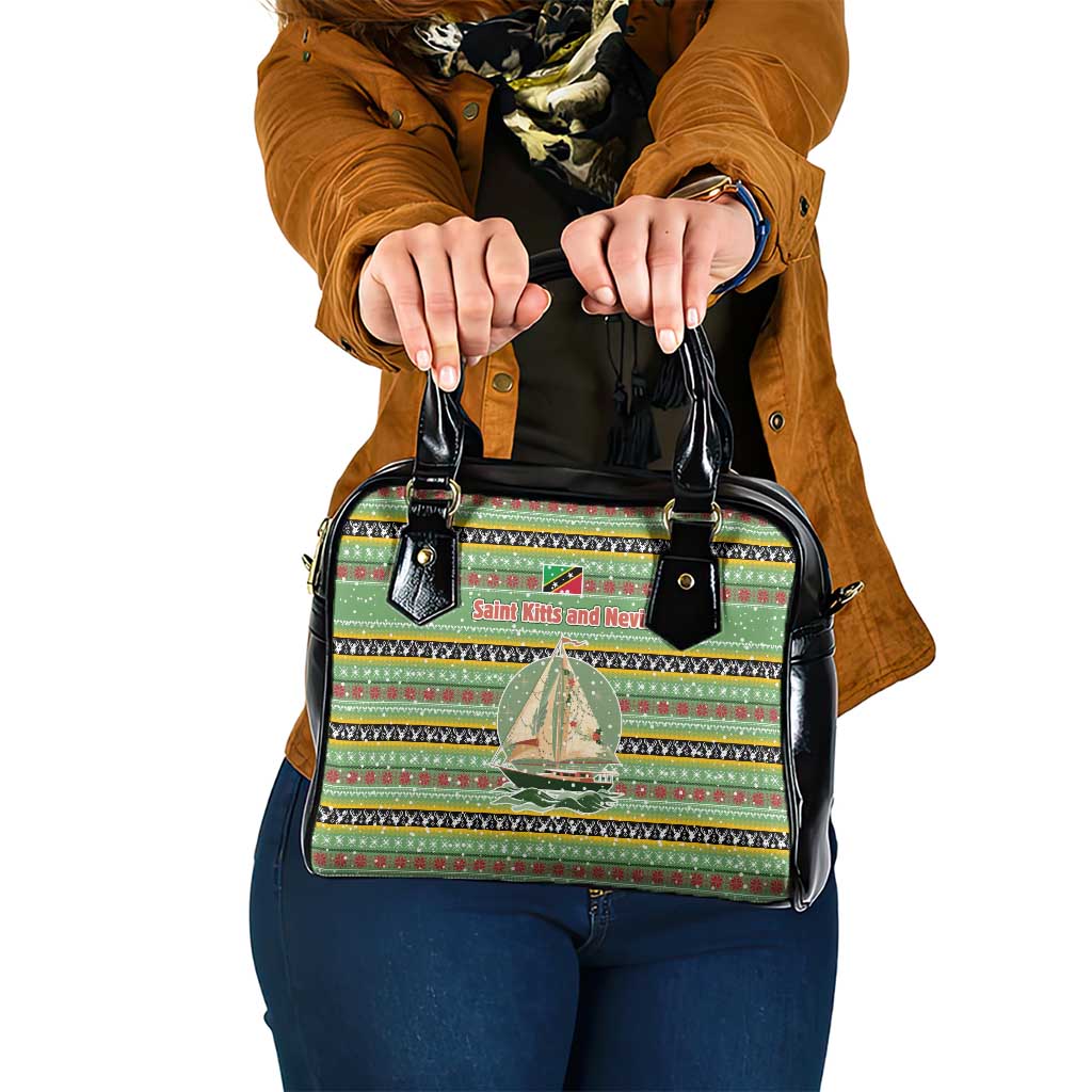 Saint Kitts and Nevis Christmas Shoulder Handbag with Green Red Black Xmas Sailboat and Map TS04