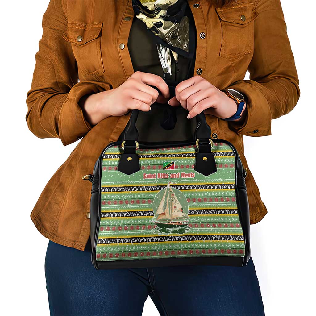 Saint Kitts and Nevis Christmas Shoulder Handbag with Green Red Black Xmas Sailboat and Map TS04