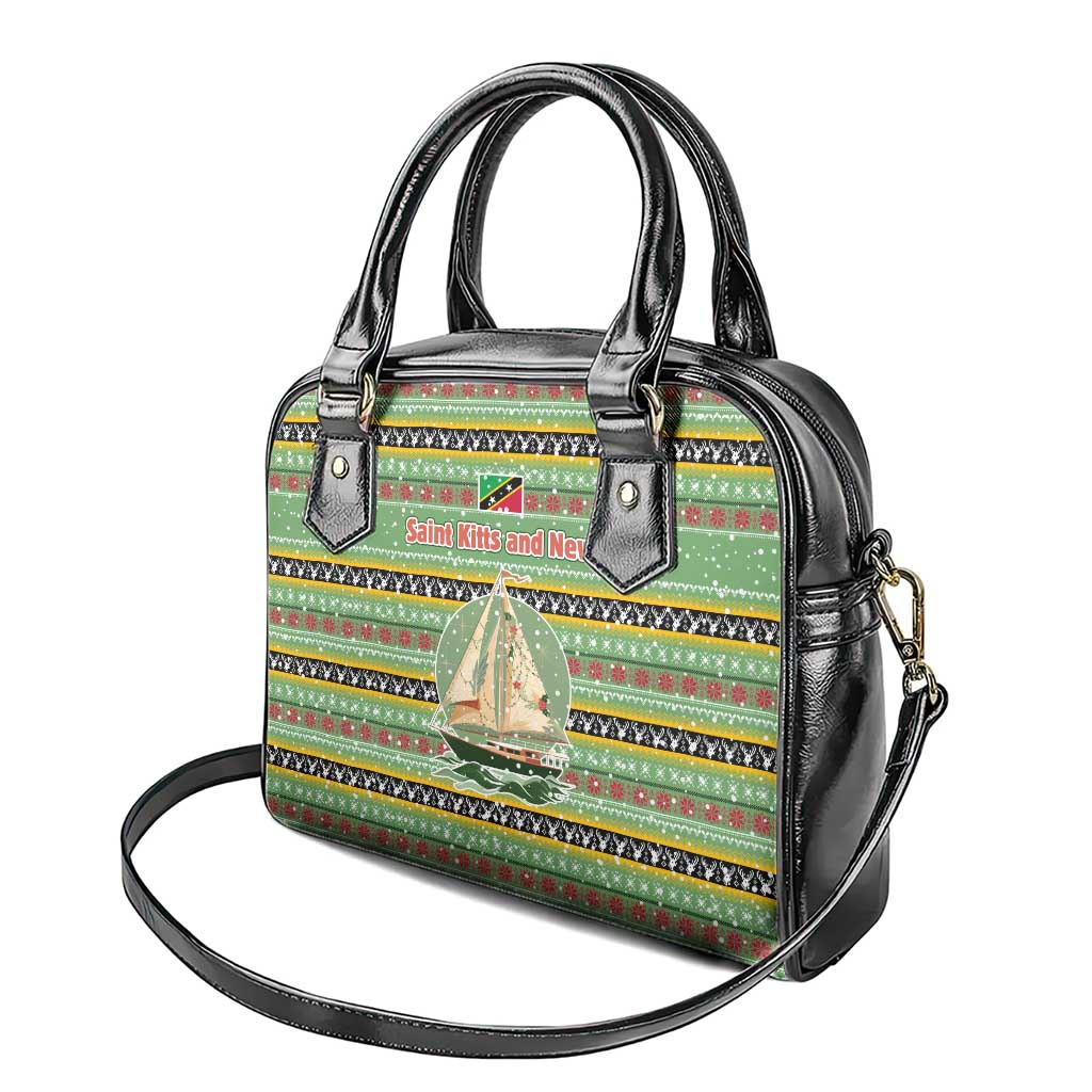 Saint Kitts and Nevis Christmas Shoulder Handbag with Green Red Black Xmas Sailboat and Map TS04