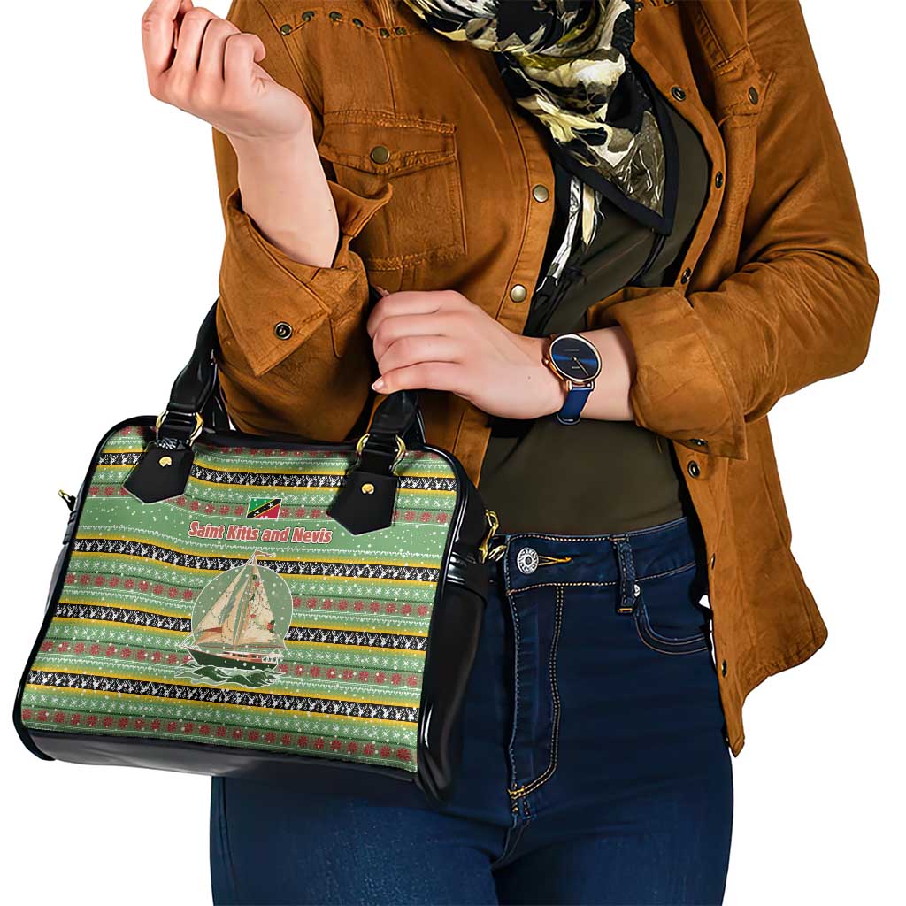 Saint Kitts and Nevis Christmas Shoulder Handbag with Green Red Black Xmas Sailboat and Map TS04