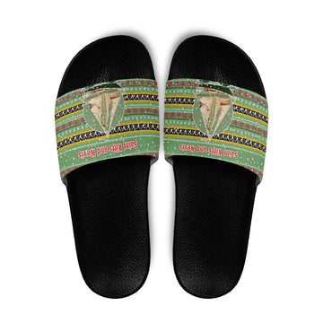 Saint Kitts and Nevis Christmas Slide Sandals with Green Red Black Xmas Sailboat and Map TS04