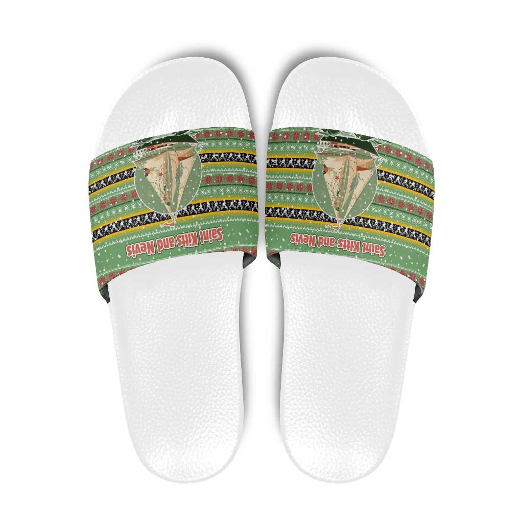 Saint Kitts and Nevis Christmas Slide Sandals with Green Red Black Xmas Sailboat and Map TS04