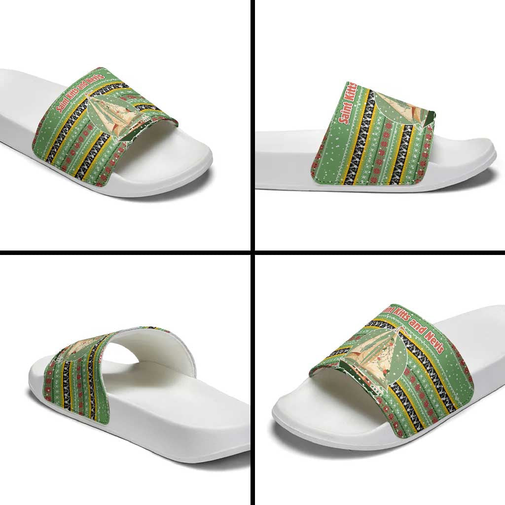 Saint Kitts and Nevis Christmas Slide Sandals with Green Red Black Xmas Sailboat and Map TS04