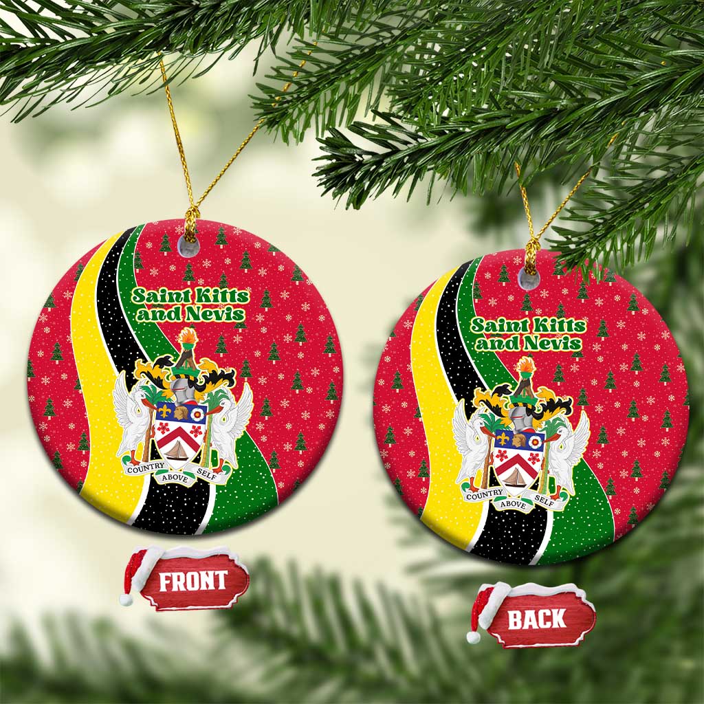 Saint Kitts and Nevis Christmas Ceramic Ornament with Red Green Black Xmas Monkey Gift and Coat of Arms TS04