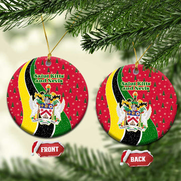 Saint Kitts and Nevis Christmas Ceramic Ornament with Red Green Black Xmas Monkey Gift and Coat of Arms TS04