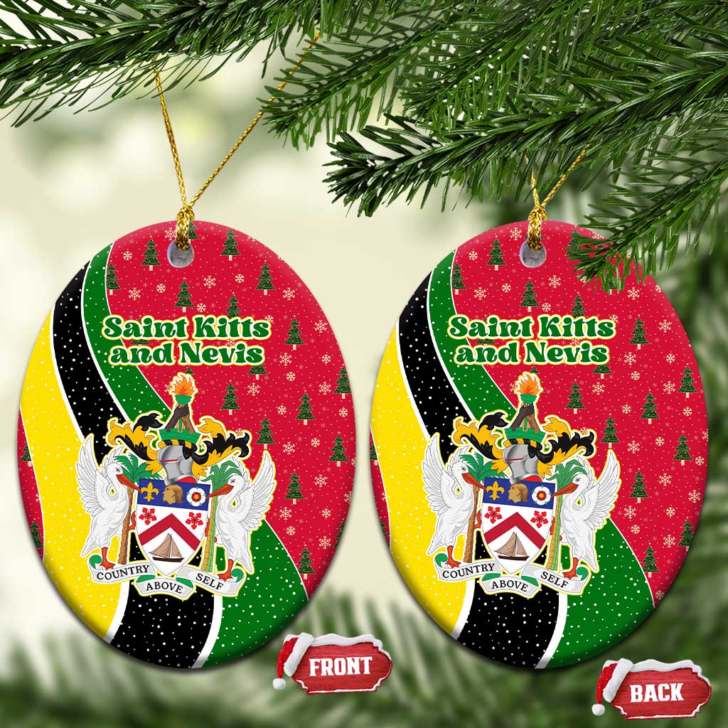 Saint Kitts and Nevis Christmas Ceramic Ornament with Red Green Black Xmas Monkey Gift and Coat of Arms TS04