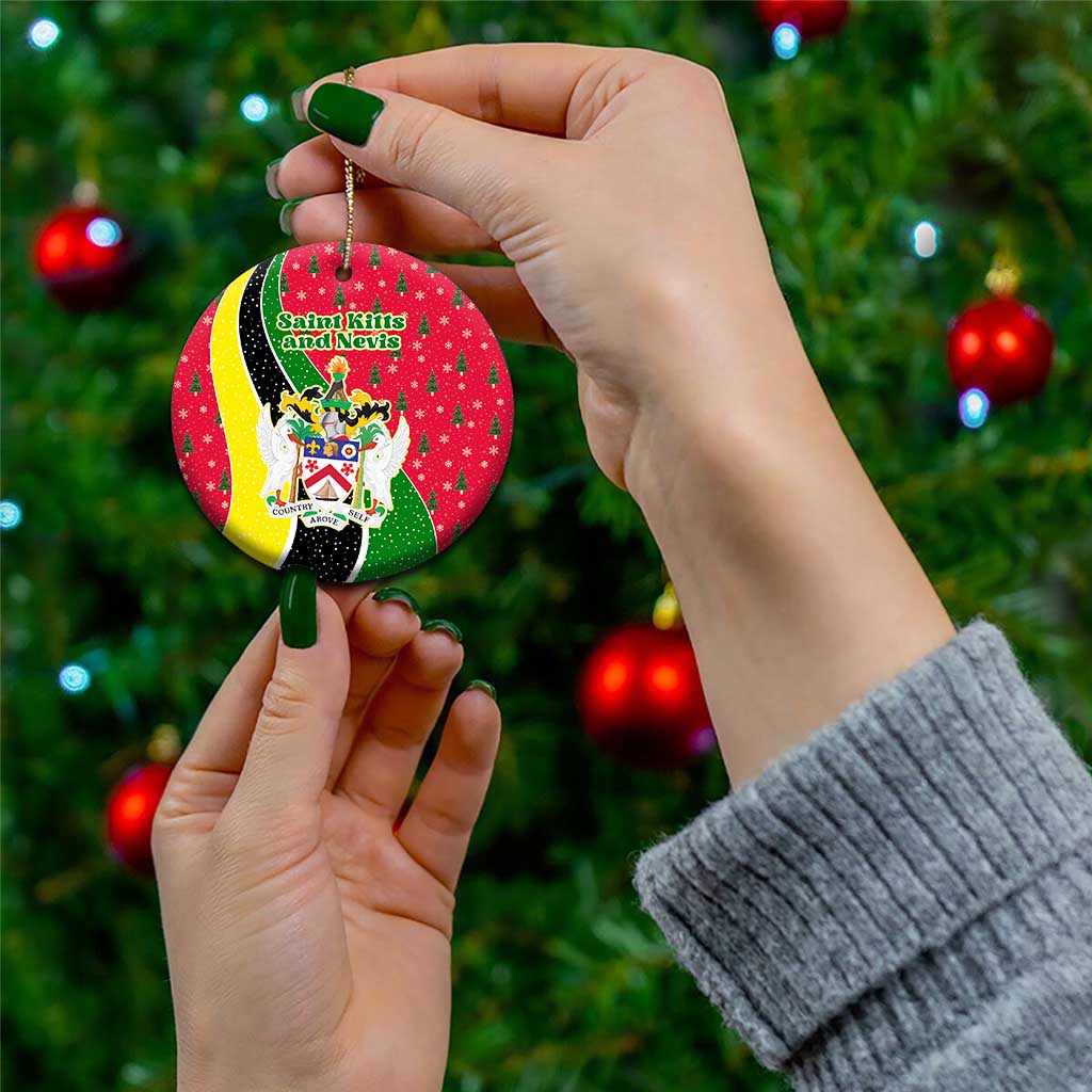 Saint Kitts and Nevis Christmas Ceramic Ornament with Red Green Black Xmas Monkey Gift and Coat of Arms TS04