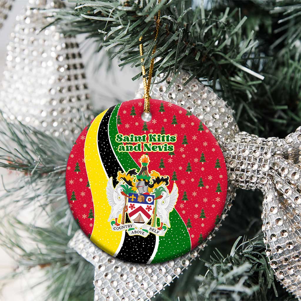 Saint Kitts and Nevis Christmas Ceramic Ornament with Red Green Black Xmas Monkey Gift and Coat of Arms TS04