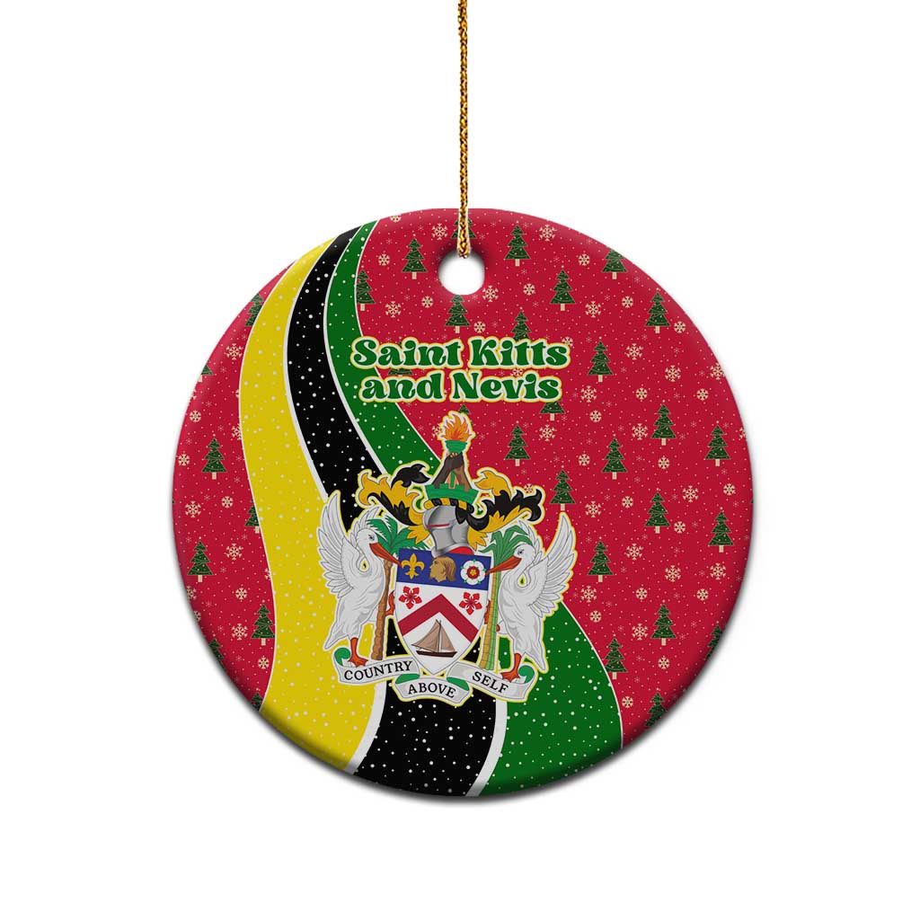 Saint Kitts and Nevis Christmas Ceramic Ornament with Red Green Black Xmas Monkey Gift and Coat of Arms TS04