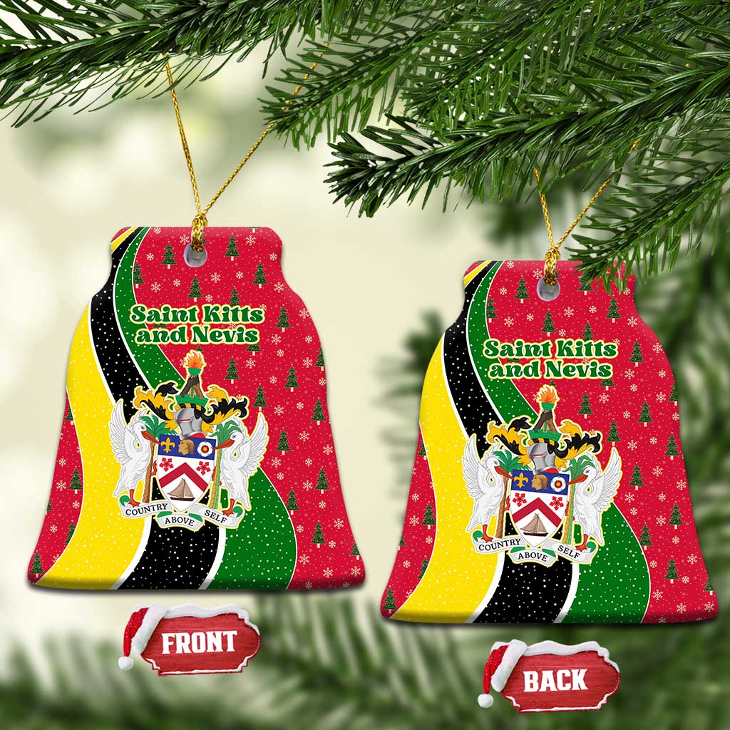 Saint Kitts and Nevis Christmas Ceramic Ornament with Red Green Black Xmas Monkey Gift and Coat of Arms TS04