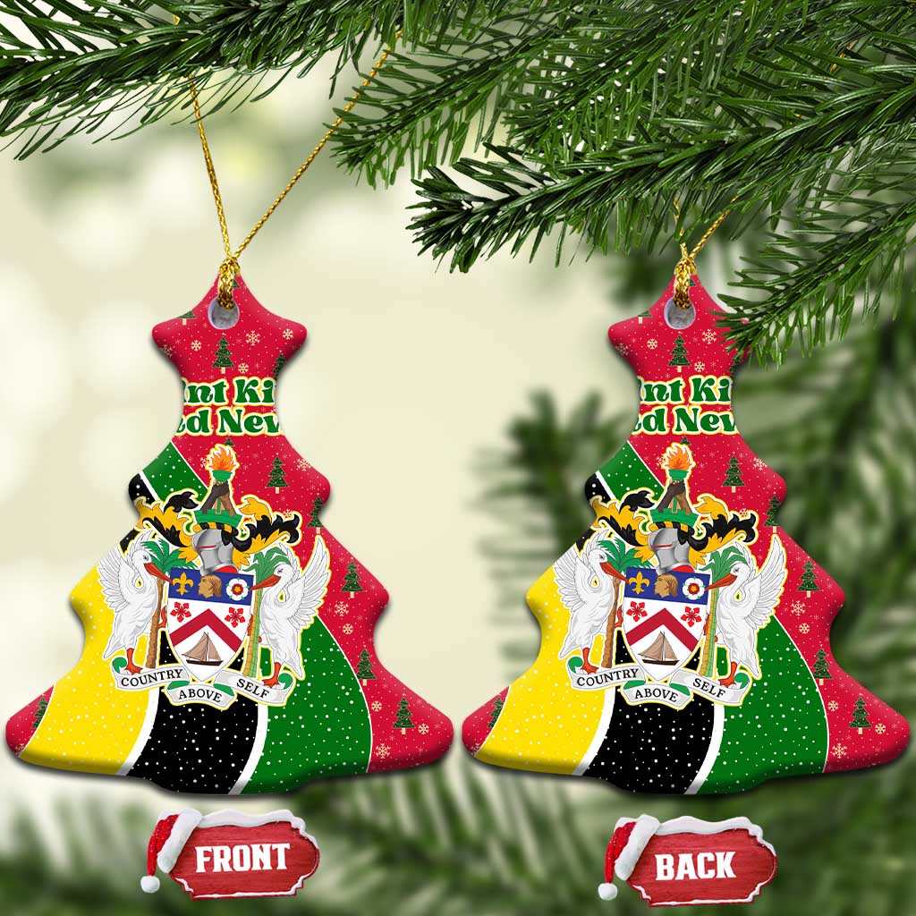 Saint Kitts and Nevis Christmas Ceramic Ornament with Red Green Black Xmas Monkey Gift and Coat of Arms TS04