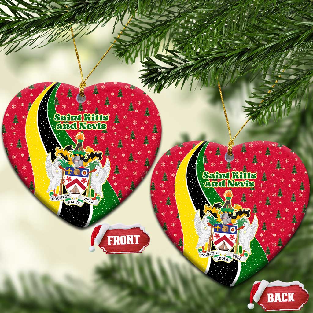 Saint Kitts and Nevis Christmas Ceramic Ornament with Red Green Black Xmas Monkey Gift and Coat of Arms TS04