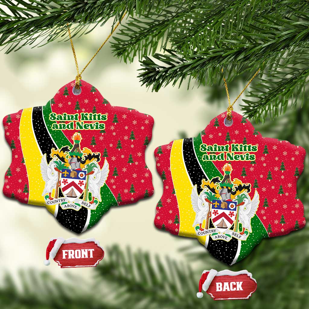 Saint Kitts and Nevis Christmas Ceramic Ornament with Red Green Black Xmas Monkey Gift and Coat of Arms TS04