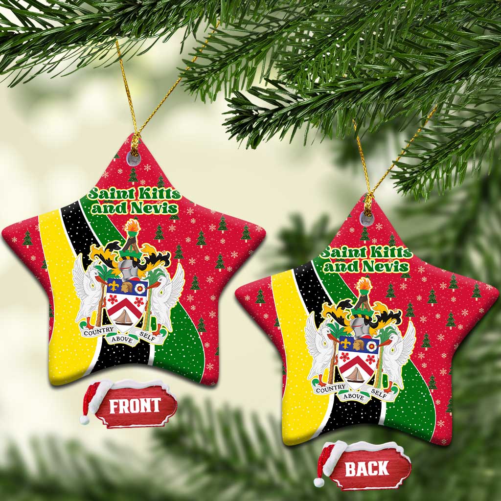 Saint Kitts and Nevis Christmas Ceramic Ornament with Red Green Black Xmas Monkey Gift and Coat of Arms TS04