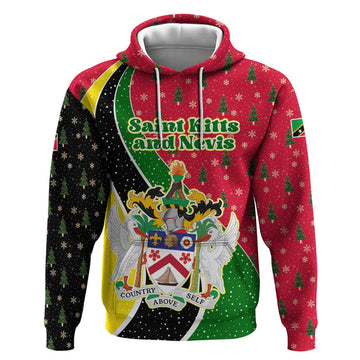 Saint Kitts and Nevis Christmas Hoodie with Red Green Black Xmas Monkey Gift and Coat of Arms TS04