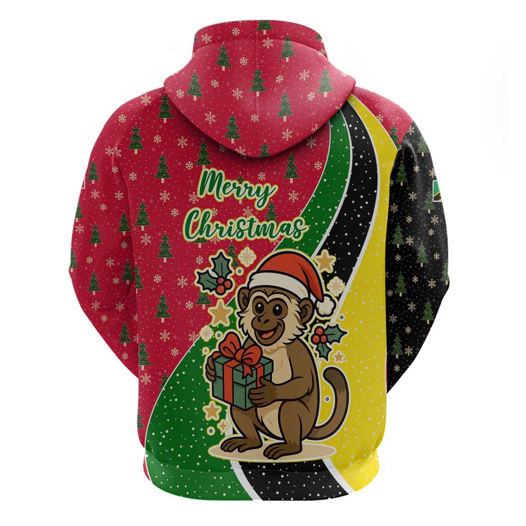 Saint Kitts and Nevis Christmas Hoodie with Red Green Black Xmas Monkey Gift and Coat of Arms TS04